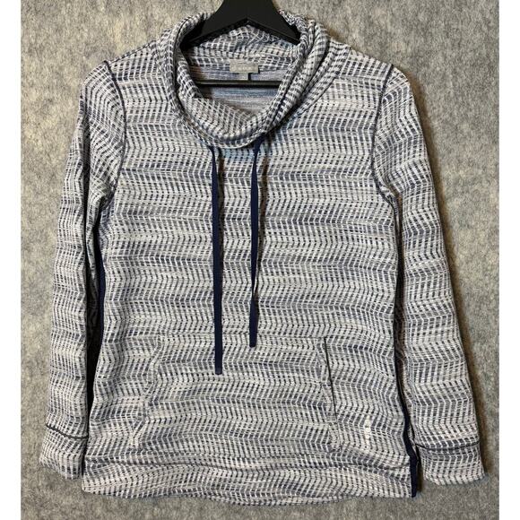 EUC T By Talbots Blue White Cowl Neck Pullover Petite Medium - Picture 1 of 6